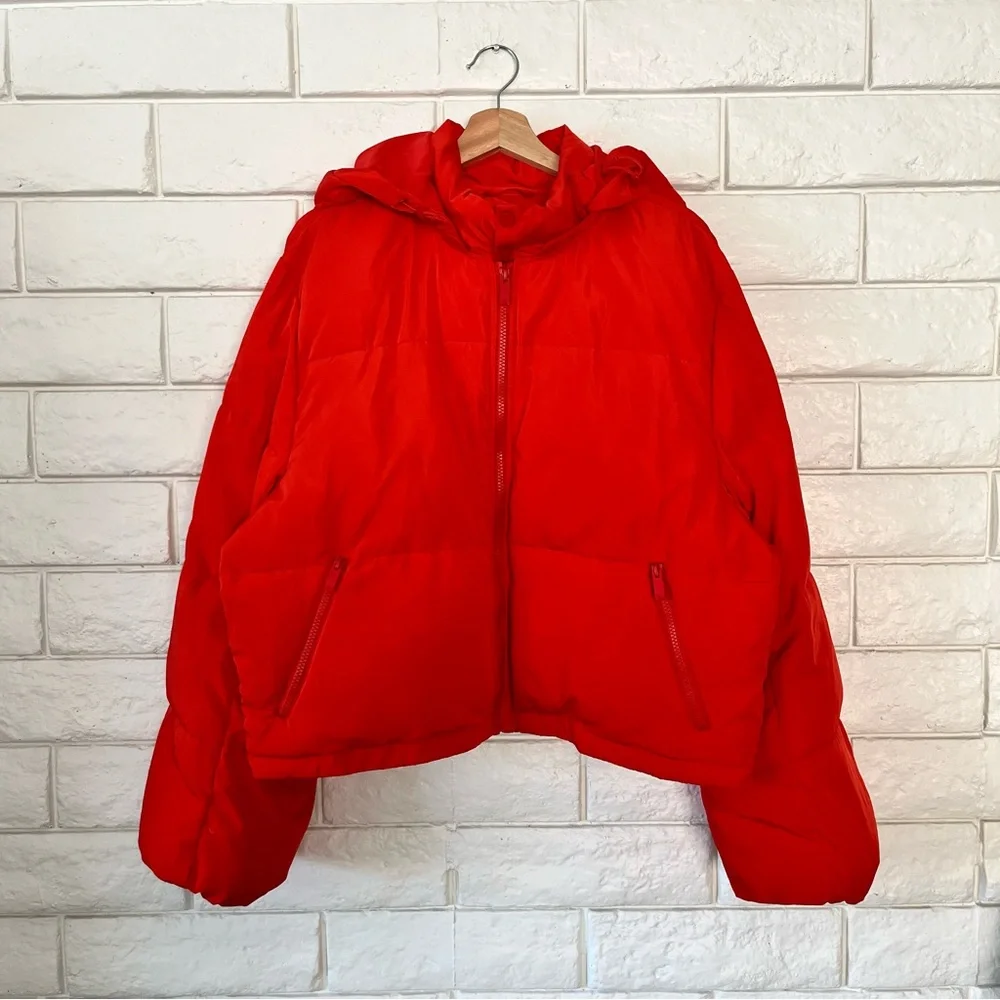 Alo Introspective Cherry Red Quilted Puffer Jacket Large